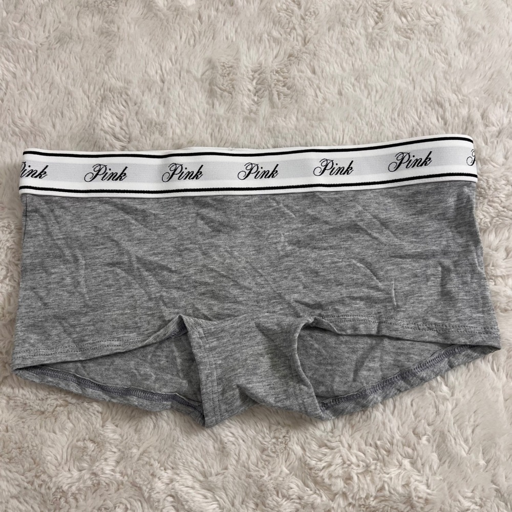 Victoria's Secret PINK Heather Grey Logo Waistband Boyshort Panties XS NWT Soft
